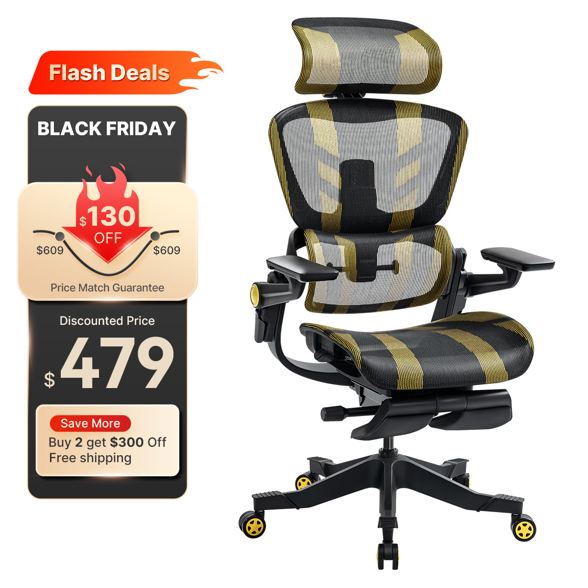 H1 Pro Ergonomic Office Chair with 3D Lumbar Support Hinomi