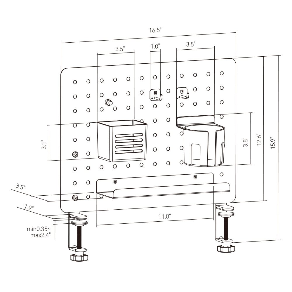 HINOMI Clamp-on Desk Pegboard