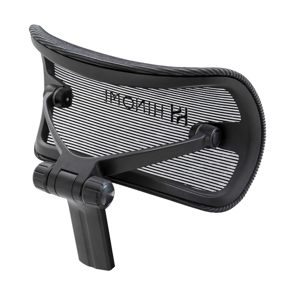 Close-up view of the Hinomi H1 Classic chair’s breathable mesh backrest with ergonomic support frame.