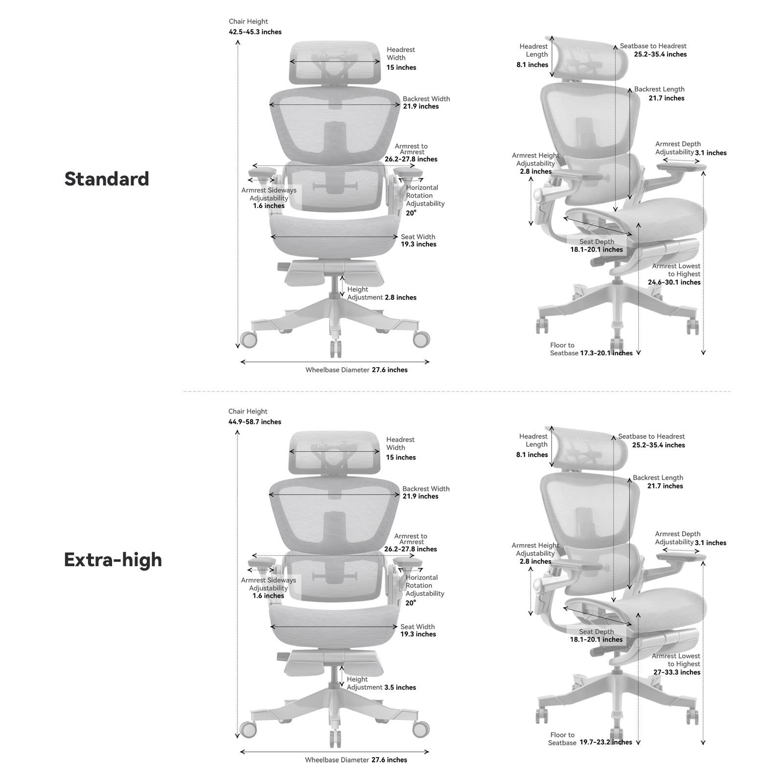 HINOMI X1 High Back Ergonomic Office Chair with Built-in Leg Res, 6D  armrest, 4 Panel Backrest Suitable as Home Office Chair and Computer Chair  (Gray